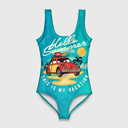 Купальник-боди 3D женский Summer car Авто на пляже, цвет: 3D-принт