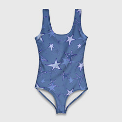 Женский купальник-боди Gray-Blue Star Pattern