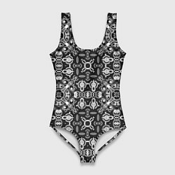 Купальник-боди 3D женский Black and white ethnic oriental ornament, цвет: 3D-принт