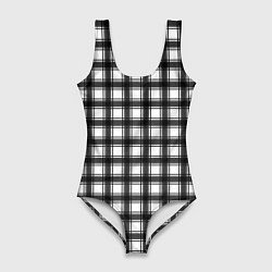 Купальник-боди 3D женский Black and white trendy checkered pattern, цвет: 3D-принт