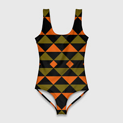 Купальник-боди 3D женский Геометрический узор черно-оранжевые фигуры, цвет: 3D-принт
