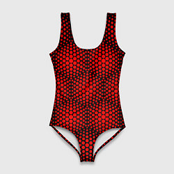Купальник-боди 3D женский Красные неоновые соты, цвет: 3D-принт