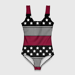 Купальник-боди 3D женский Burgundy black striped pattern, цвет: 3D-принт