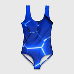 Женский купальник-боди Синие неоновые геометрические плиты