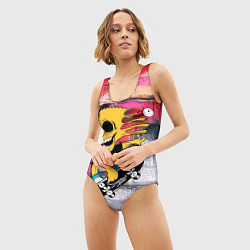 Купальник-боди 3D женский Скейтер Барт Симпсон на фоне стены с граффити, цвет: 3D-принт — фото 2