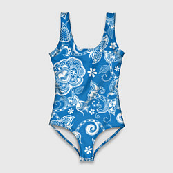 Купальник-боди 3D женский Голубое кружево, цвет: 3D-принт