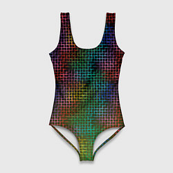 Купальник-боди 3D женский Неоновый сетчатый узор, цвет: 3D-принт