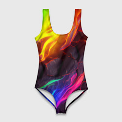 Купальник-боди 3D женский Neon rainbow lava, цвет: 3D-принт