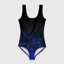Женский купальник-боди Однотонный черный и темно синий гранжевый градиент