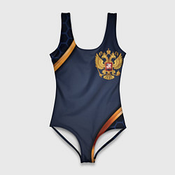 Купальник-боди 3D женский Blue & gold герб России, цвет: 3D-принт