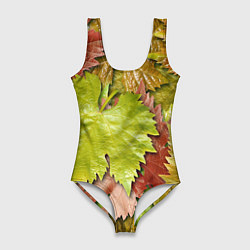 Купальник-боди 3D женский Осенние листья клёна - паттерн, цвет: 3D-принт