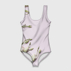 Женский купальник-боди Красивые Цветы на Розовом фоне