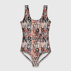 Купальник-боди 3D женский Буквы краской, цвет: 3D-принт