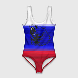 Купальник-боди 3D женский Флаг России с медведем, цвет: 3D-принт