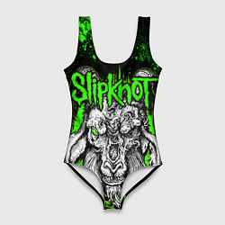Купальник-боди 3D женский Slipknot зеленый козел, цвет: 3D-принт