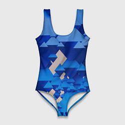 Купальник-боди 3D женский Абстрактные синие тетраэдры, цвет: 3D-принт