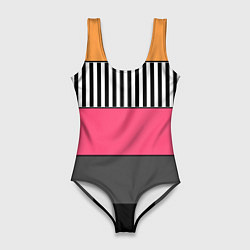 Женский купальник-боди Полосатый узор желтые розовые черные полосы