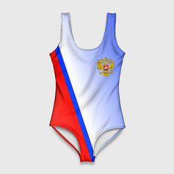Купальник-боди 3D женский Россия полосы с гербом, цвет: 3D-принт