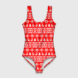 Купальник-боди 3D женский New Years winter pattern, цвет: 3D-принт