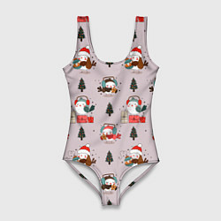 Купальник-боди 3D женский A bird with new years gifts, цвет: 3D-принт