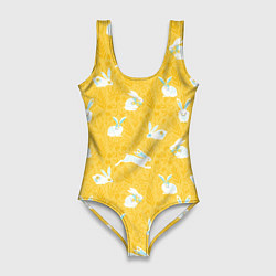 Купальник-боди 3D женский Кролики на пшеничном поле, цвет: 3D-принт