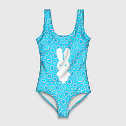 Женский купальник-боди Белый кролик на голубом - символ 2023