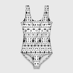Купальник-боди 3D женский Black pattern Wednesday Addams, цвет: 3D-принт