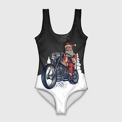 Купальник-боди 3D женский Санта на байке, цвет: 3D-принт