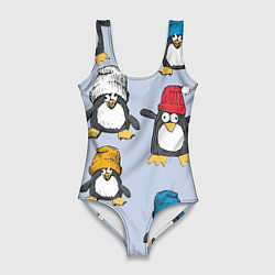 Купальник-боди 3D женский Смешные пингвины, цвет: 3D-принт