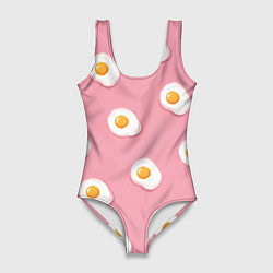 Женский купальник-боди Яичница на розовом фоне