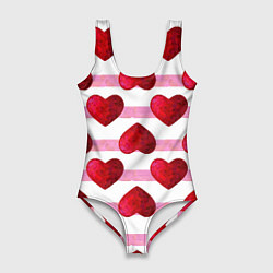 Купальник-боди 3D женский Сердечки и полоски - паттерн на день святого вален, цвет: 3D-принт