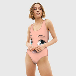 Купальник-боди 3D женский Веселое лицо аниме девушки с большими голубыми гла, цвет: 3D-принт — фото 2