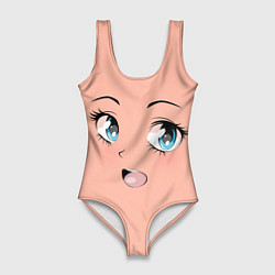 Купальник-боди 3D женский Веселое лицо аниме девушки с большими голубыми гла, цвет: 3D-принт