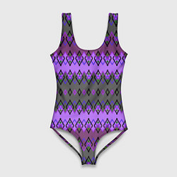 Купальник-боди 3D женский Серо-фиолетовый этнический геометрический узор, цвет: 3D-принт
