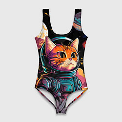Купальник-боди 3D женский Милый котик из космоса, цвет: 3D-принт