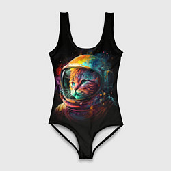 Купальник-боди 3D женский Кот в скафандре - космонавт, цвет: 3D-принт