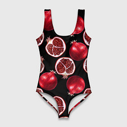 Женский купальник-боди Гранаты на черном фоне - паттерн