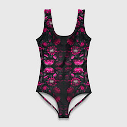 Женский купальник-боди Ярко-розовые неоновые лилии
