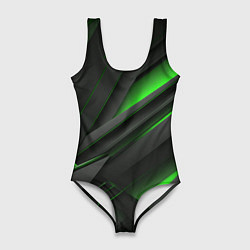 Купальник-боди 3D женский Черно-зеленые объемные полосы, цвет: 3D-принт