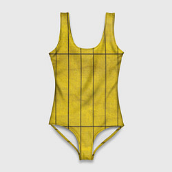 Женский купальник-боди Жёлтый фон и чёрные параллельные линии
