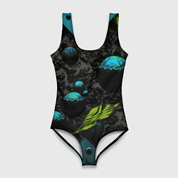 Женский купальник-боди Зеленые абстрактные листья