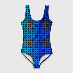 Женский купальник-боди Сине-зеленый геометрический узор