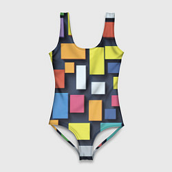 Купальник-боди 3D женский Тетрис цветные кубики, цвет: 3D-принт