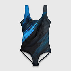 Женский купальник-боди Синяя краска на черном фоне