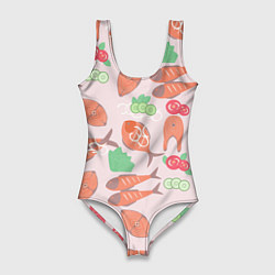 Купальник-боди 3D женский Красная рыба, цвет: 3D-принт