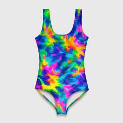 Купальник-боди 3D женский Тай-дай цветные краски, цвет: 3D-принт