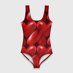 Купальник-боди 3D женский Red hearts, цвет: 3D-принт