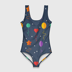 Купальник-боди 3D женский Праздничные шарики, цвет: 3D-принт