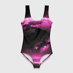 Женский купальник-боди Сай фай пейзаж в черно розовых тонах
