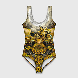 Купальник-боди 3D женский Золотой орёл - славянский орнамент, цвет: 3D-принт